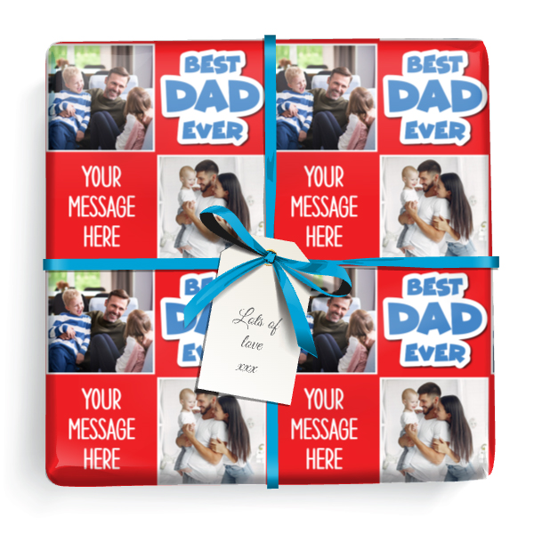 Personalised Fathers Day Gift Wrapping Paper - Best Dad Ever -  Upload 2 Photos