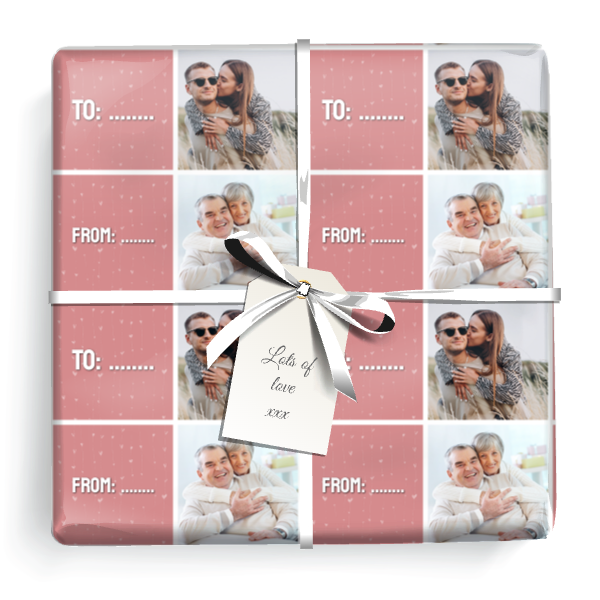 Personalised Gift Wrapping Paper - Then & Now Pink Design - Upload 2 Photos