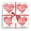 Personalised Mothers Day Gift Wrapping Paper - Red Love Heart -  Add Text