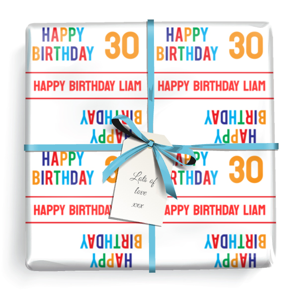 Personalised Party Gift Wrapping Paper -  Happy Birthday - Add Age