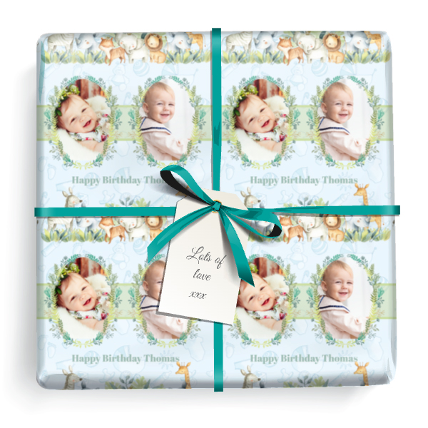 Personalised Party Gift Wrapping Paper - Birthday Safari - Upload 1 Photo & Name