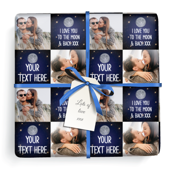 Personalised Valentines Gift Wrapping Paper - To The Moon & Back - 2 Photos & Add Text