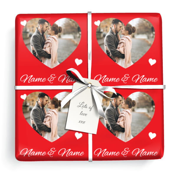 Personalised Wedding Gift Wrapping Paper - Red Love Heart - Upload 1 Photo & Add Text