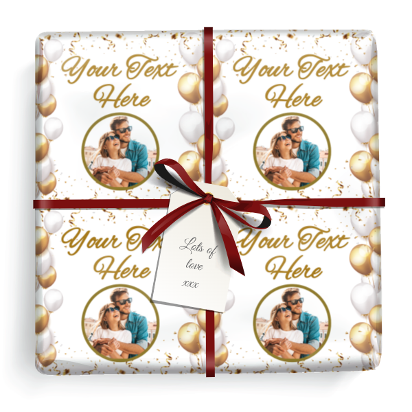 Personalised Gold Balloons Gift Wrapping Paper - Upload Photo & Add Text