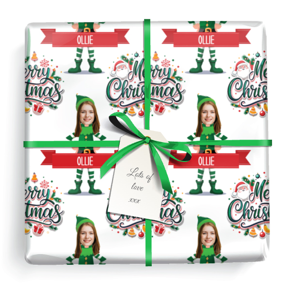 Personalised Christmas Gift Wrapping Paper - Xmas Elf - Add Photo