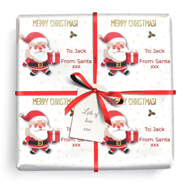 Personalised Christmas Gift Wrapping Paper - Merry Xmas Santa - Add Name