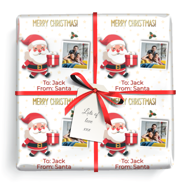 Personalised Christmas Gift Wrapping Paper - Merry Xmas Santa - Add Name & 1 Photo