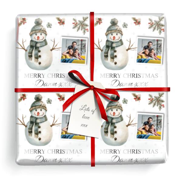 Personalised Christmas Gift Wrapping Paper - Snowman - Add Name & 1 Photo