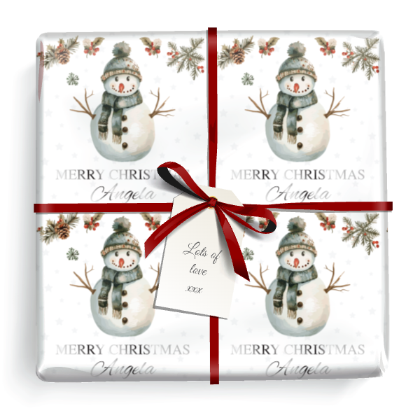 Personalised Christmas Gift Wrapping Paper - Snowman - Add Name