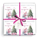 Personalised Christmas Gift Wrapping Paper - Pink Snowman & Tree - Add Name