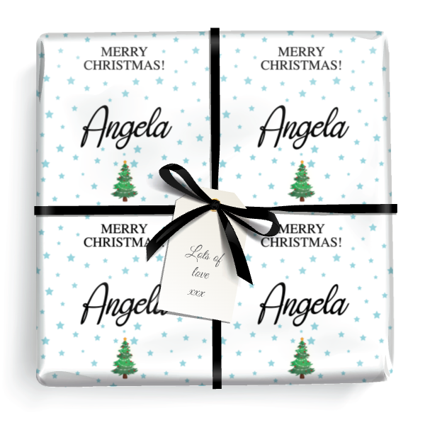 Personalised Christmas Gift Wrapping Paper - Blue Stars - Add Name