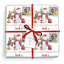 Personalised Christmas Gift Wrapping Paper - Xmas Tree & Snowmen Red - Add Name & 1 Photo