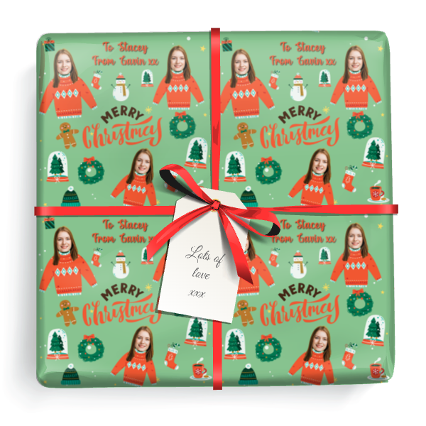 Personalised Christmas Gift Wrapping Paper - Xmas Jumper - Add Photo & Name