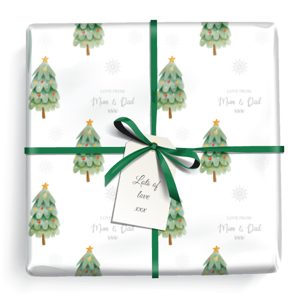 Personalised Christmas Gift Wrapping Paper - Snowflakes & Tree - Add Text