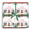 Personalised Christmas Gift Wrapping Paper - Red Greeen Xmas Garland - Add Name & 3 Photos