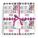 Personalised Christmas Gift Wrapping Paper - Pink Blue Green Trees - Add Name & 1 Photo