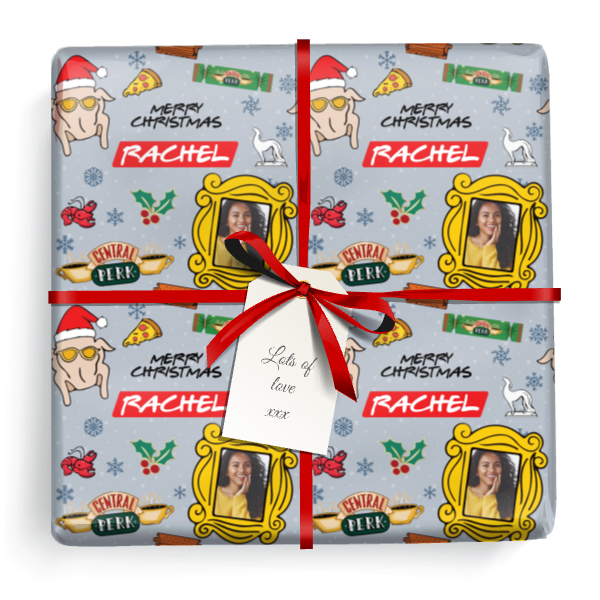 Personalised Christmas Gift Wrapping Paper - Xmas Friends - Add Name & 1 Photo