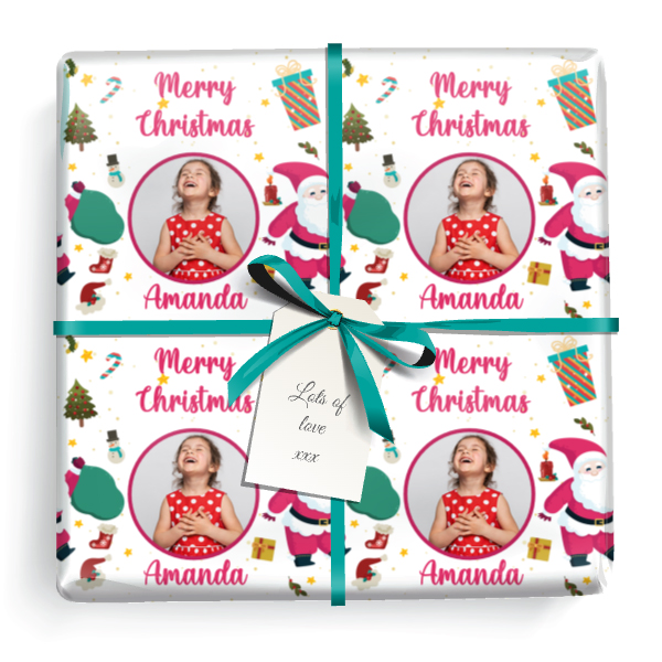 Personalised Christmas Gift Wrapping Paper - Santa Presents - Add Name & 1 Photo