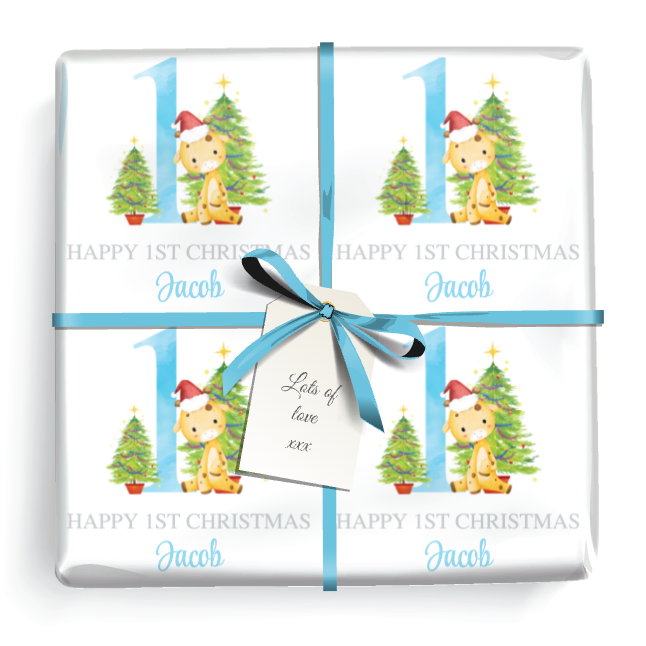 Personalised 1st Christmas Gift Wrapping Paper - Cute Giraffe - Add Name