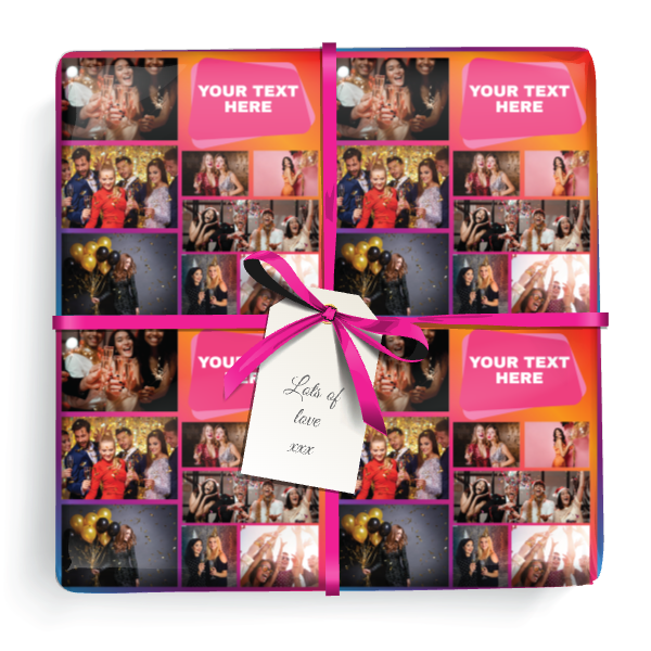 Personalised Party Gift Wrapping Paper -  Pink Photo Collage - 9 Photos & Add Text