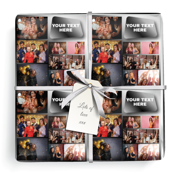 Personalised Birthday Gift Wrapping Paper -  Silver Photo Collage - 9 Photos & Text