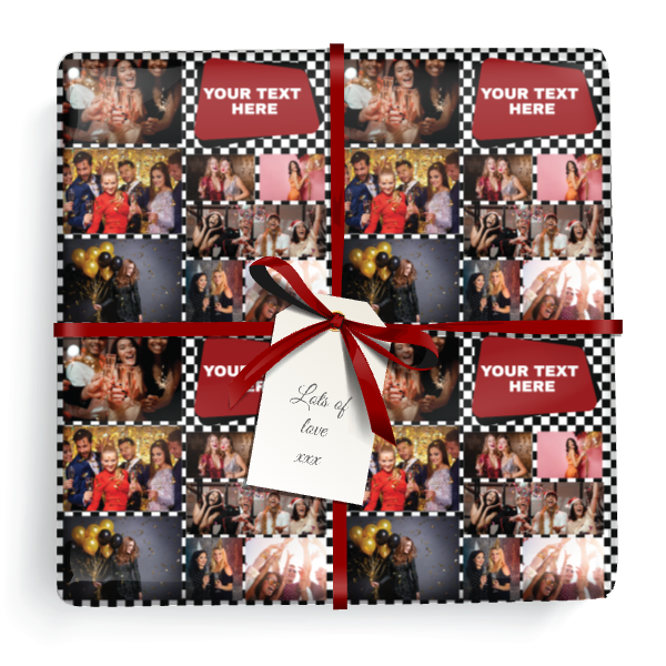 Personalised Party Gift Wrapping Paper - Black & White Photo Collage - 8 Photos & Add Text