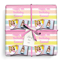 Personalised Birthday Gift Wrapping Paper - Pink Rainbow Stripe - 2 Photos & Text