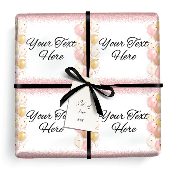 Personalised Party Gift Wrapping Paper - Pink Balloons - Add Text