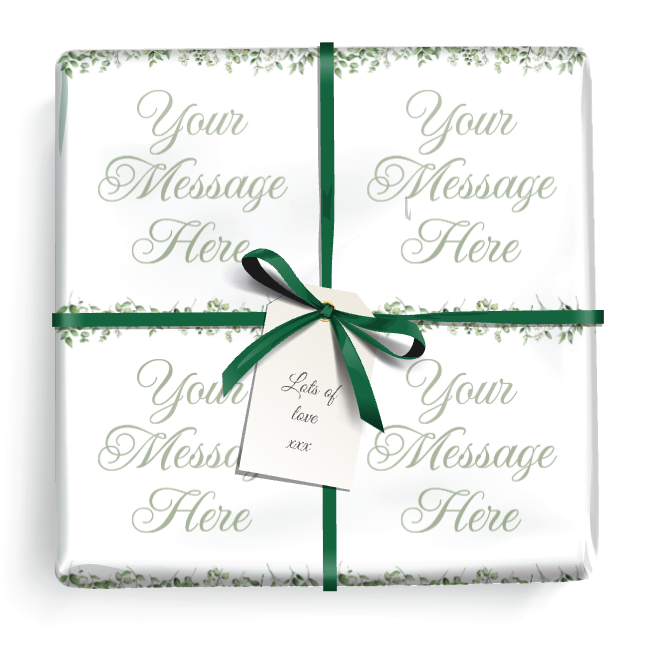 Personalised Birthday Gift Wrapping Paper - Green Leaves -  Add Text