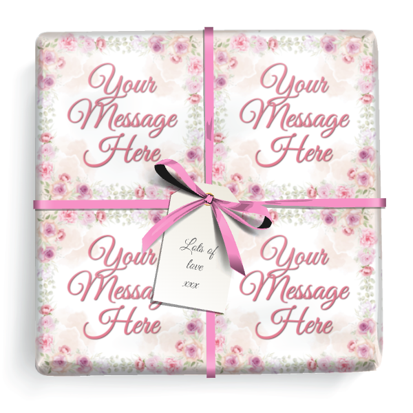 Personalised Birthday Gift Wrapping Paper - Pink Flowers -  Add Text