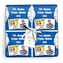 Personalised Birthday Gift Wrapping Paper - Blue & White Balloons -  Add Text & 2 Photo