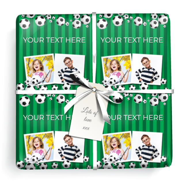 Personalised Birthday Gift Wrapping Paper - Football - Add Text & 2 Photos