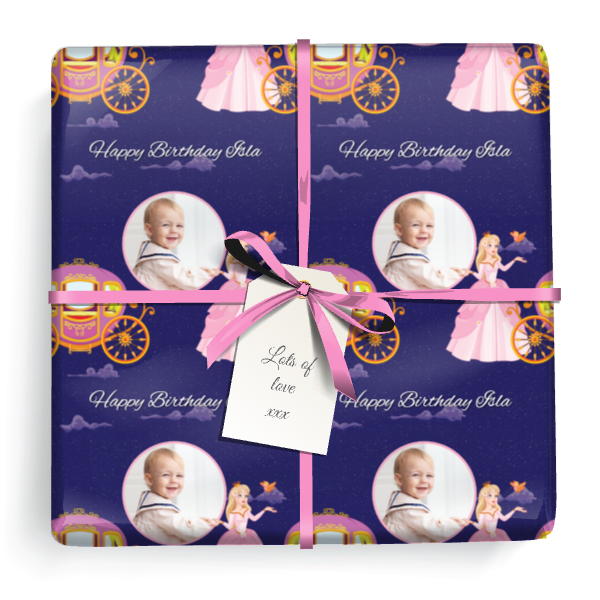 Personalised Birthday Gift Wrapping Paper - Princess Carriage - Upload 1 Photo & Text