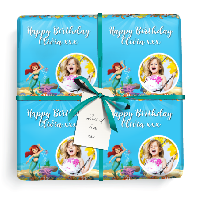 Personalised Birthday Gift Wrapping Paper - Little Mermaid - Add Text & 1 Photo