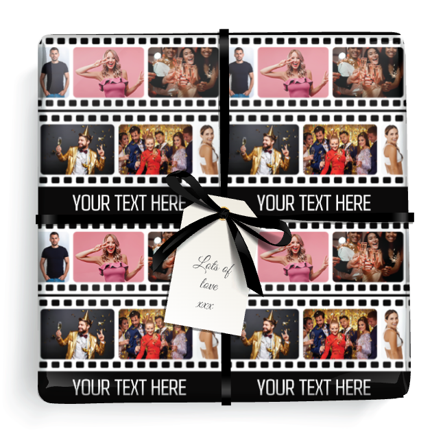 Personalised Birthday Gift Wrapping Paper -  Movie Reel - 6 Photos & Add Text