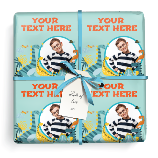 Personalised Birthday Gift Wrapping Paper - Dinosaur - Upload 1 Photo & Add Text