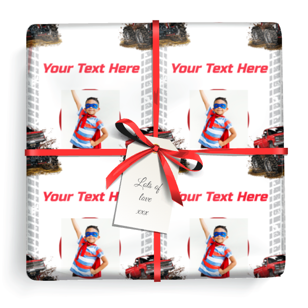 Personalised Birthday Gift Wrapping Paper - Monster Truck - Add Text & 1 Photo