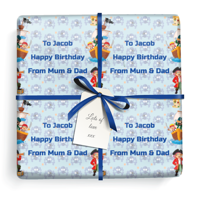 Personalised Birthday Gift Wrapping Paper -  Pirate Design - Add Text