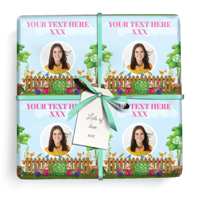 Personalised Birthday Gift Wrapping Paper - Gardening Design - Add Text & 1 Photos