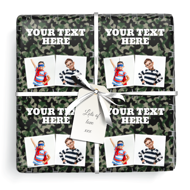 Personalised Birthday Gift Wrapping Paper - Army Camo - Add Text & 2 Photos