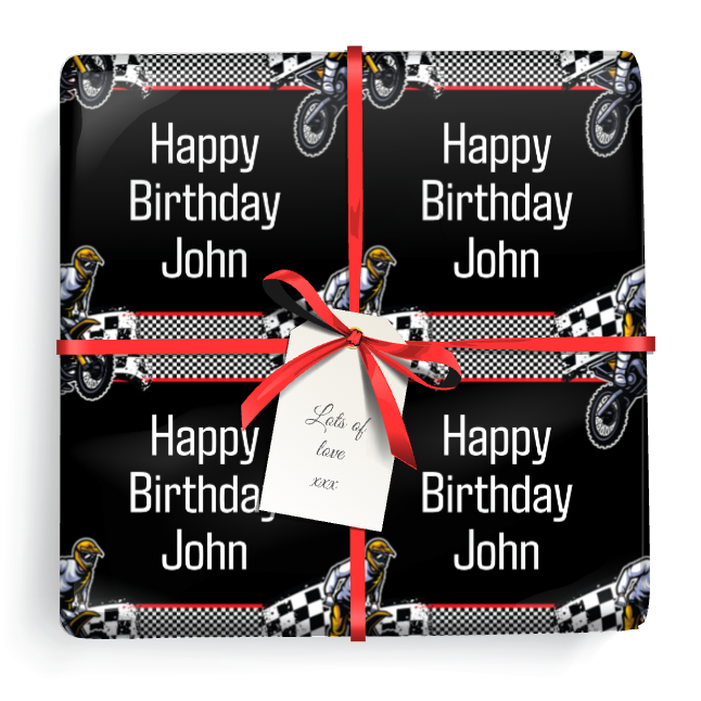 Personalised Birthday Gift Wrapping Paper - Motorbike - Add Text