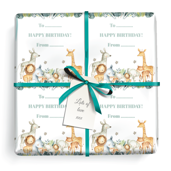 Personalised Birthday Gift Wrap - Safari Animals - Add Text