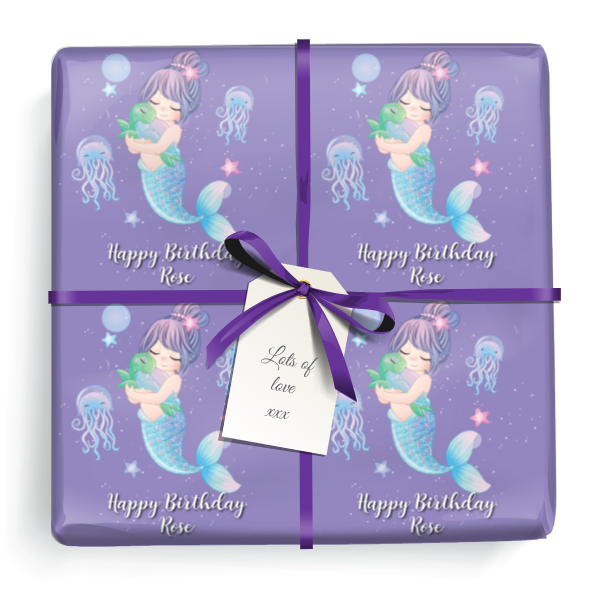 Personalised Birthday Gift Wrapping Paper - Purple Mermaid - Add Text