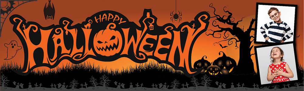 Personalised Happy Halloween Party Banner - Spooky Pumpkin - 2 Photo Upload