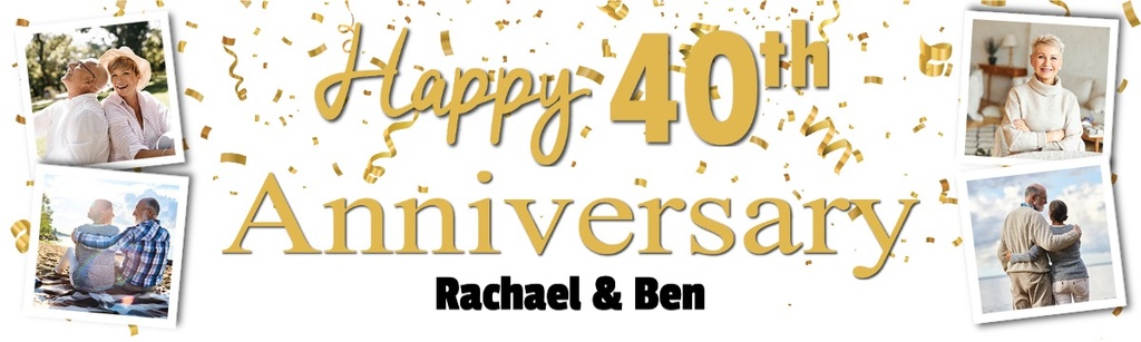 Personalised 40th Wedding Anniversary Banner - Celebration Design - Custom Text & 4 Photo Upload