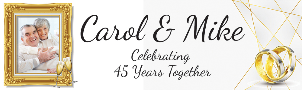 Personalised 45th Wedding Anniversary Banner - Gold Rings - Custom Name & 1 Photo Upload