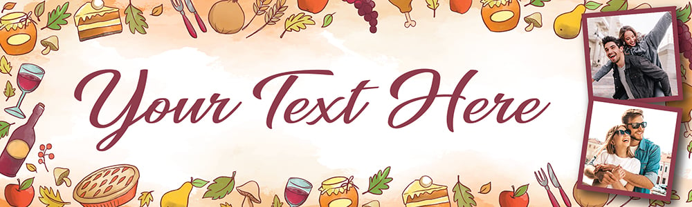 Personalised Birthday Banner - Food & Wine - Custom Text & 2 Photo Upload