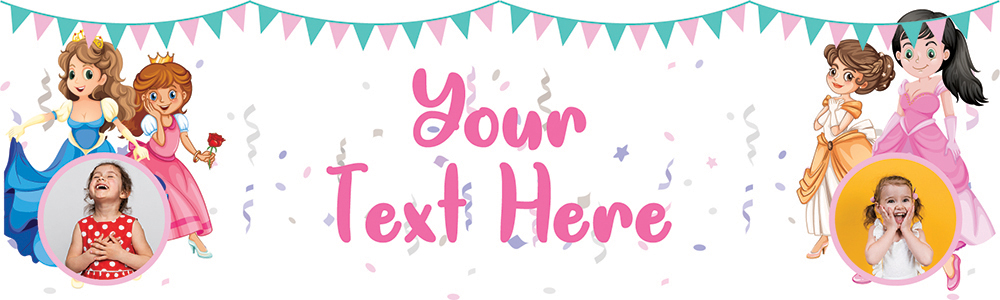 Personalised Birthday Banner - Magical Princess Party - Custom Text & 2 Photo Upload