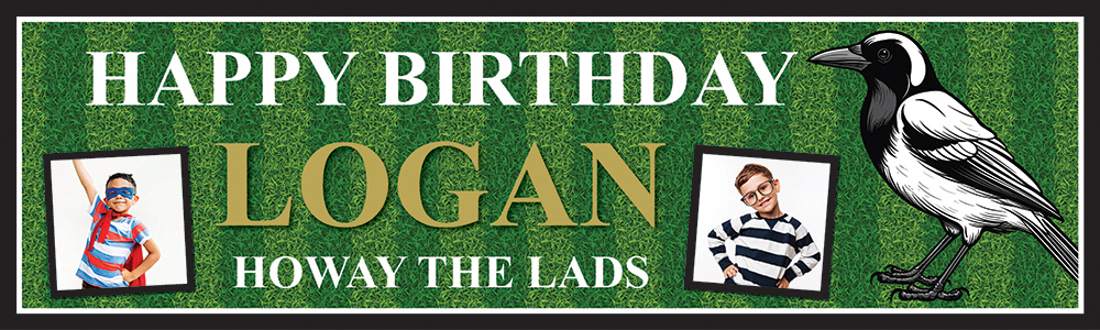 Personalised Birthday Banner - Newcastle Football - Custom Text & 2 Photo Upload