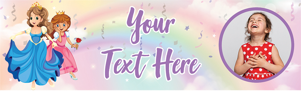 Personalised Birthday Banner - Rainbow Princess - Custom Text & 1 Photo Upload